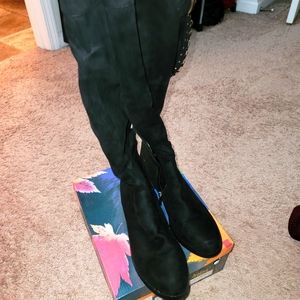 Suede Studded Knee High Boots